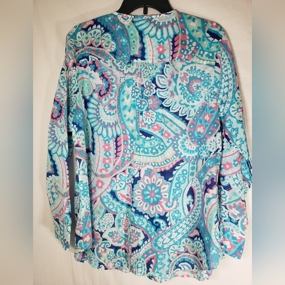 Torquoise Paisley Print Button Up Long Sleeve Shirt Sz L-XL - Picture 4 of 7